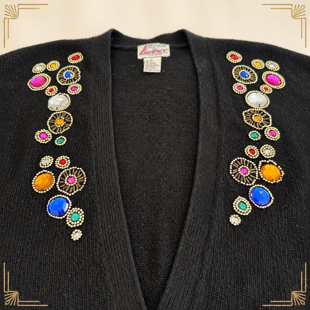 Vintage Extra Energy Jeweled Cardigan Women’s M Silk Angora Black Beaded